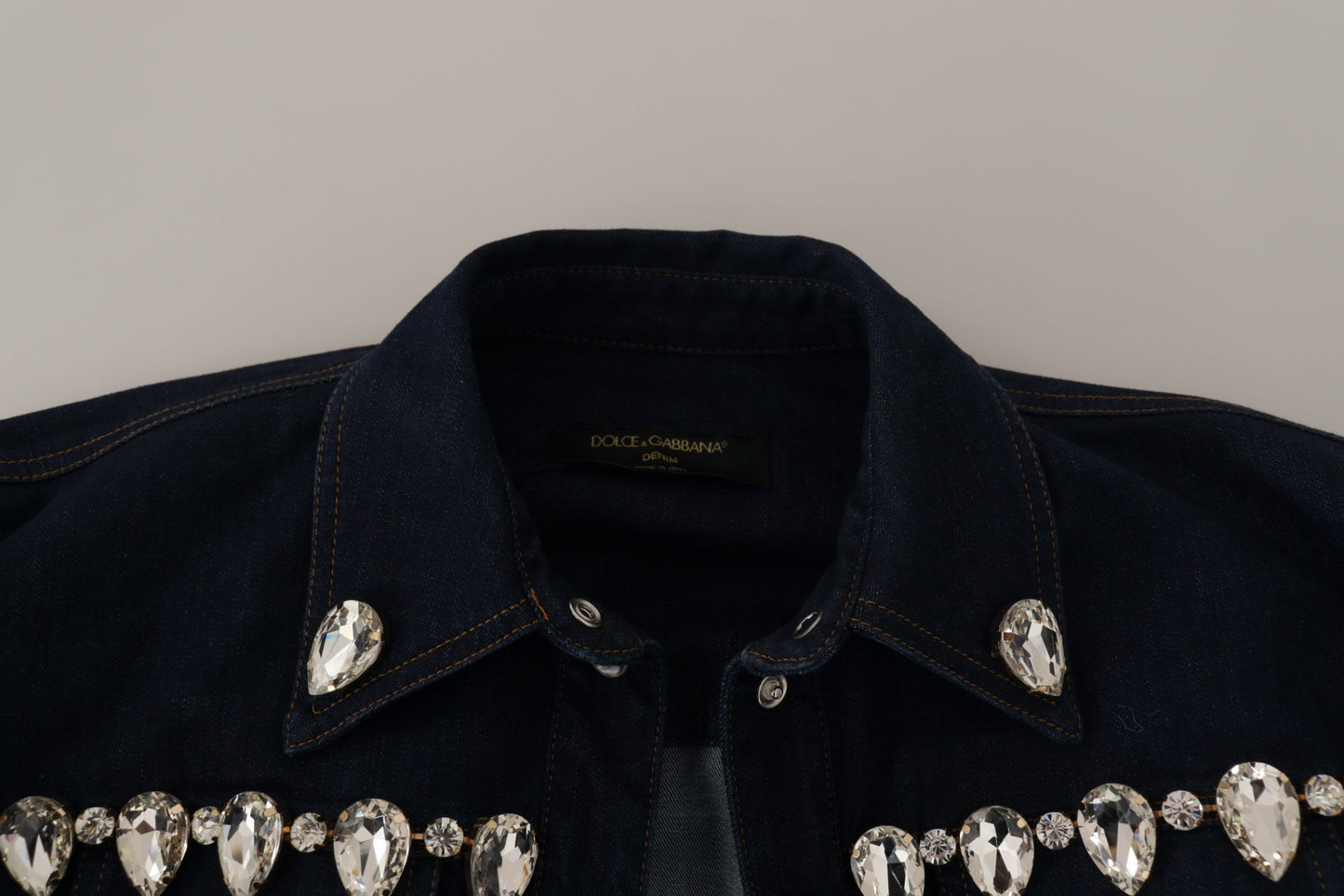 Dolce & Gabbana Elegant Krystaludsmykket Denimjakke