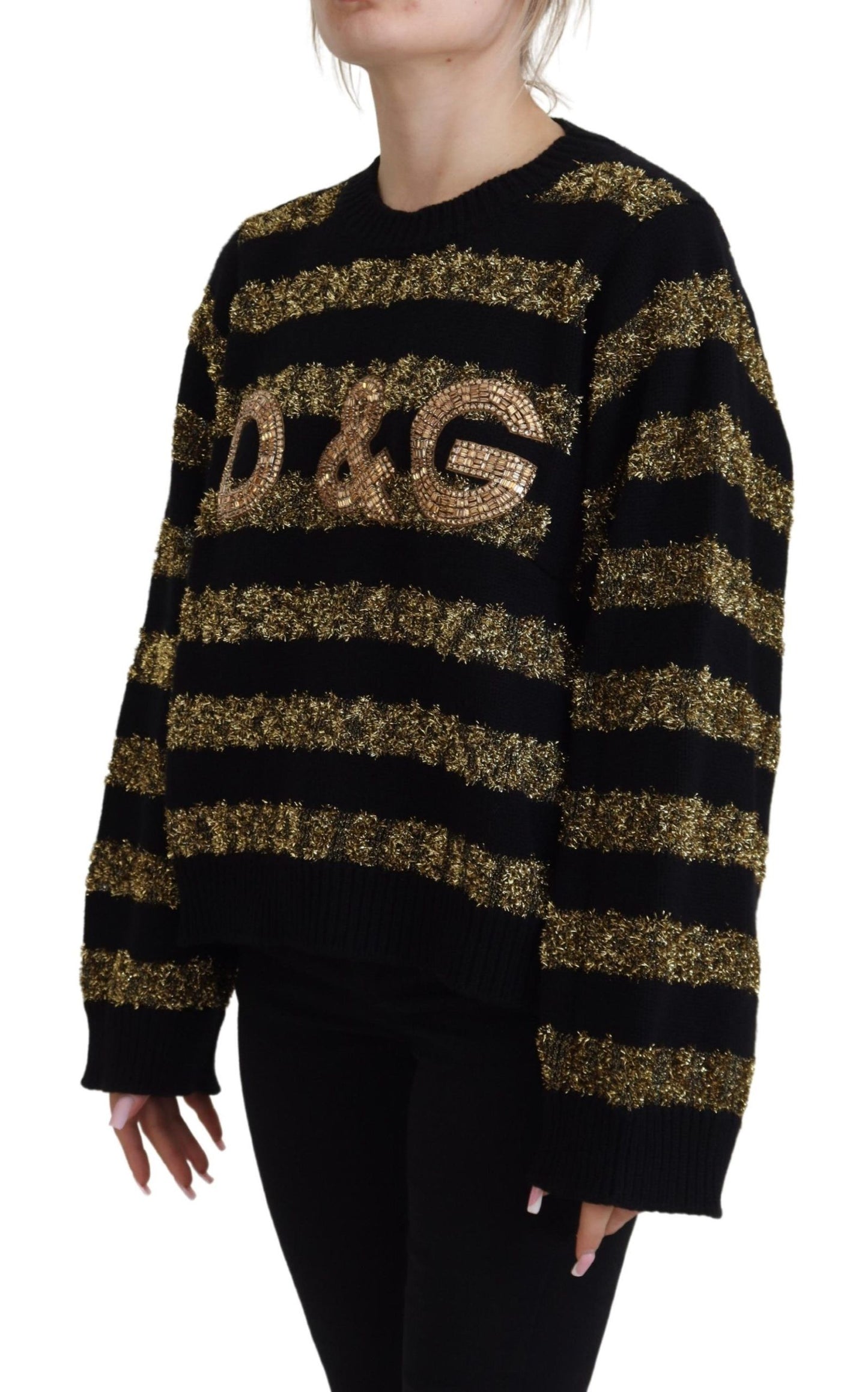 Dolce & Gabbana Elegant Sort og Guld Krystaltrøje