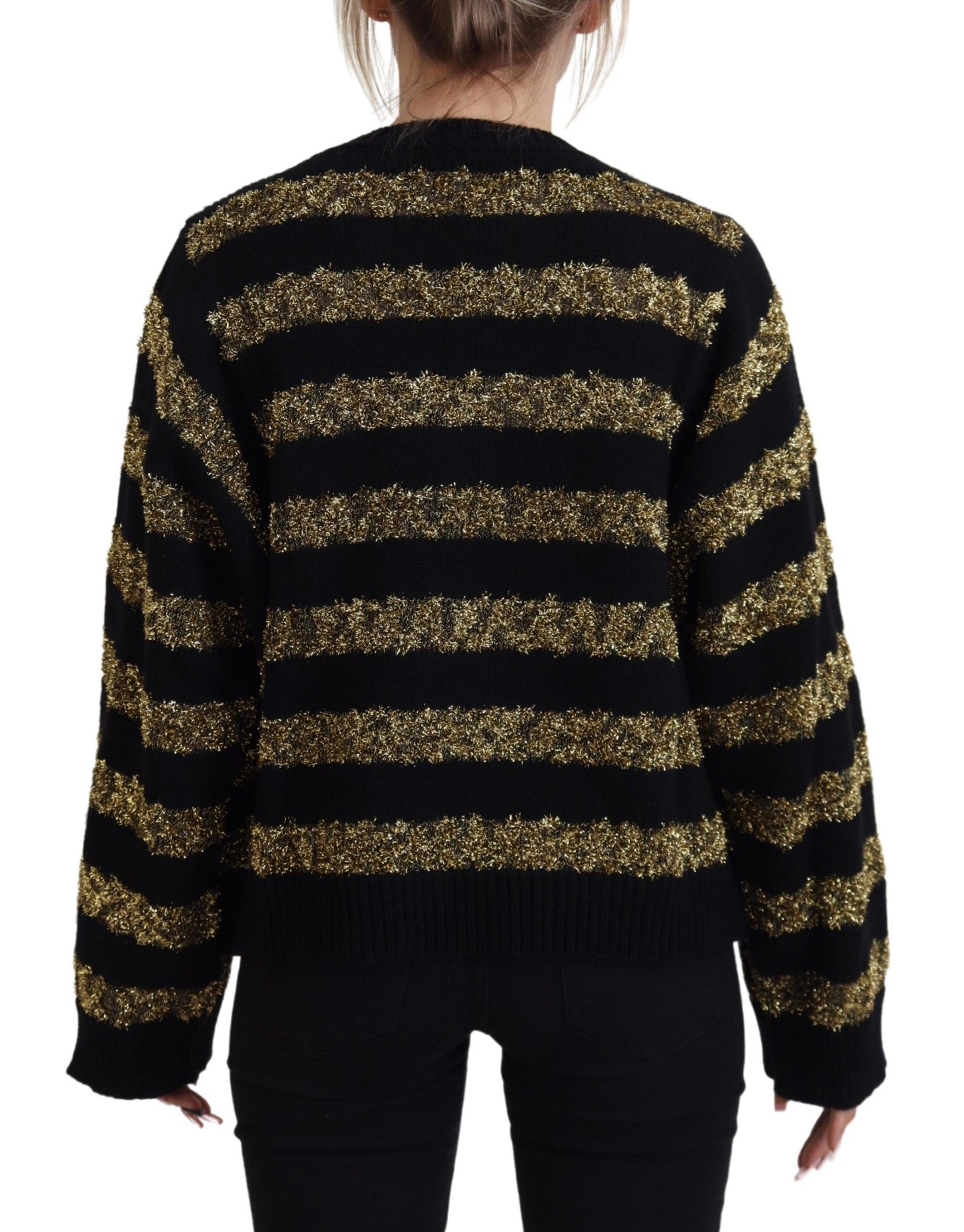 Dolce & Gabbana Elegant Sort og Guld Krystaltrøje