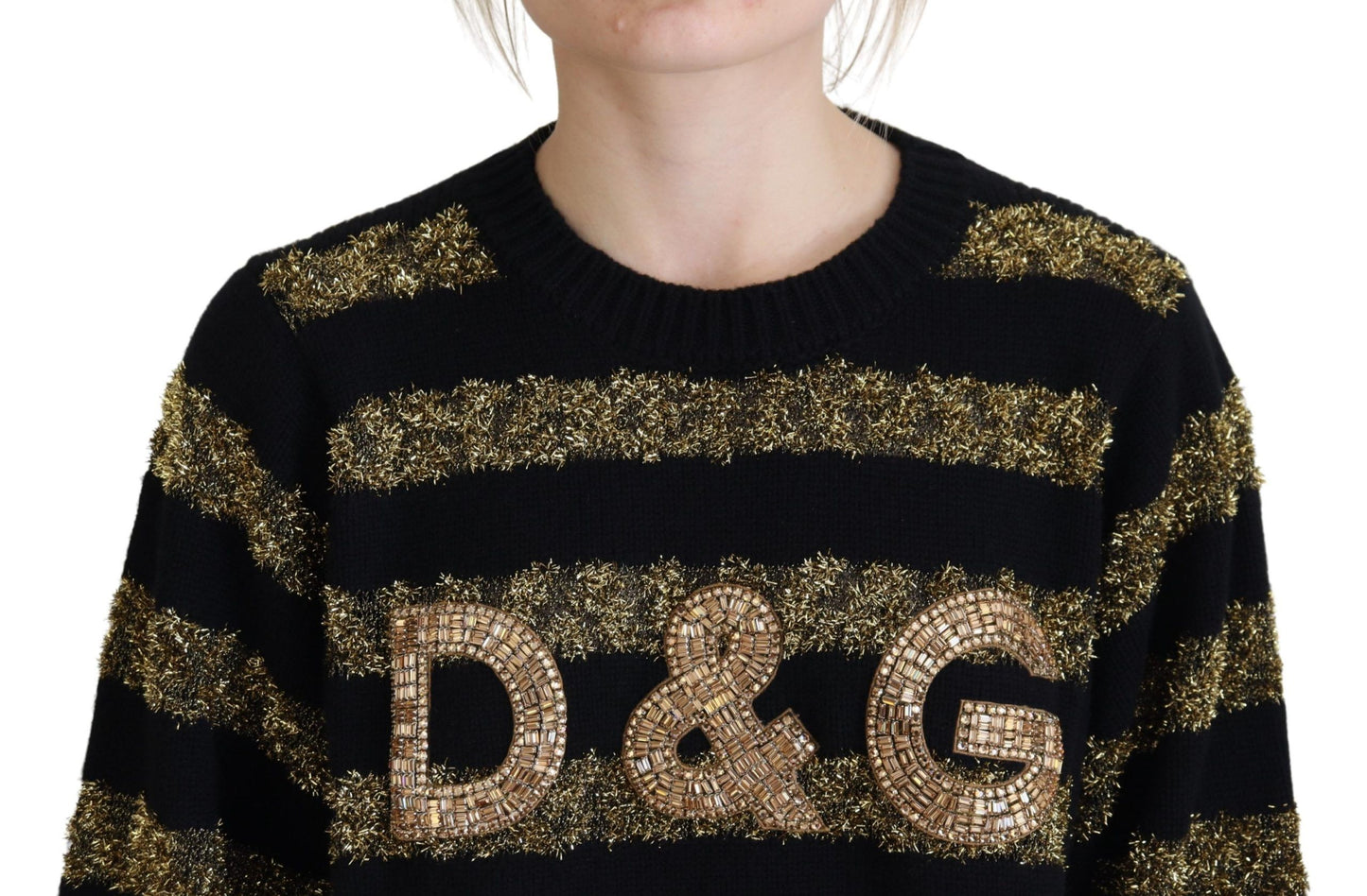 Dolce & Gabbana Elegant Sort og Guld Krystaltrøje