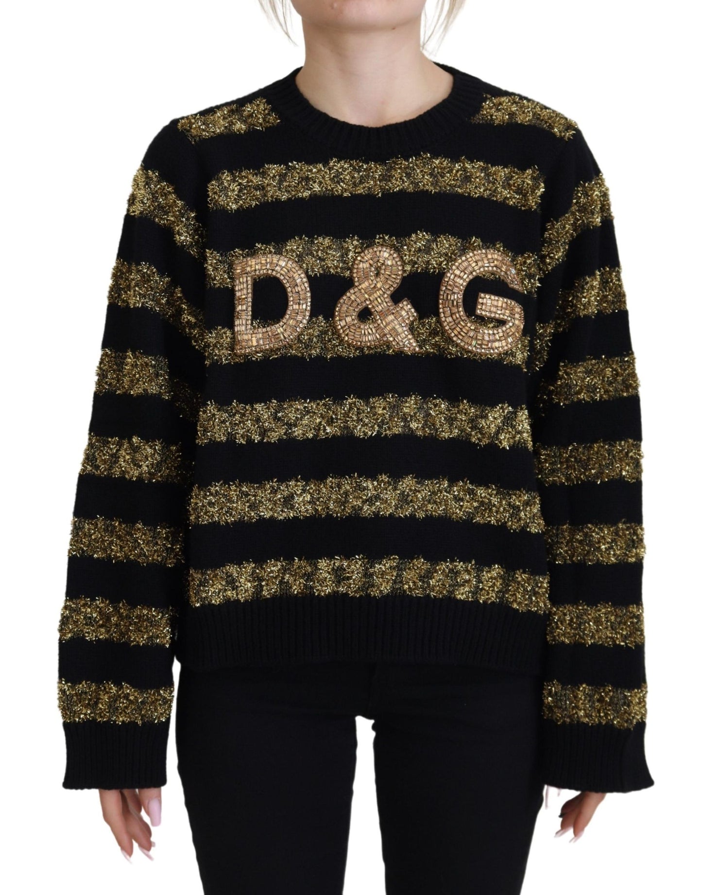 Dolce & Gabbana Elegant Sort og Guld Krystaltrøje