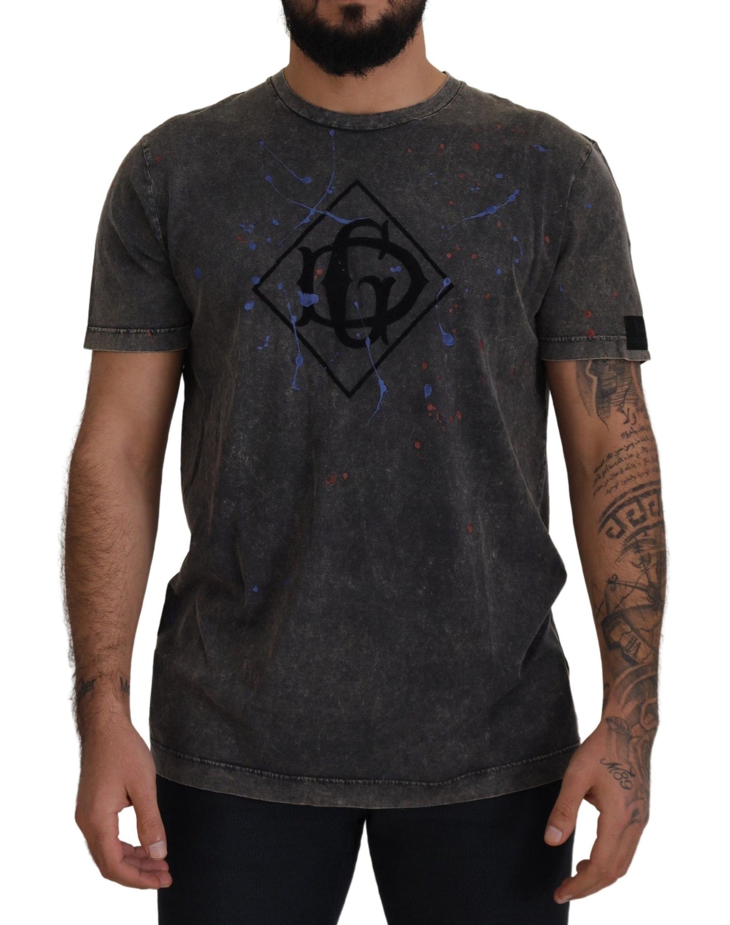 Dolce & Gabbana Elevated Grå bomulds-T-shirt med misfarvet DG-logo