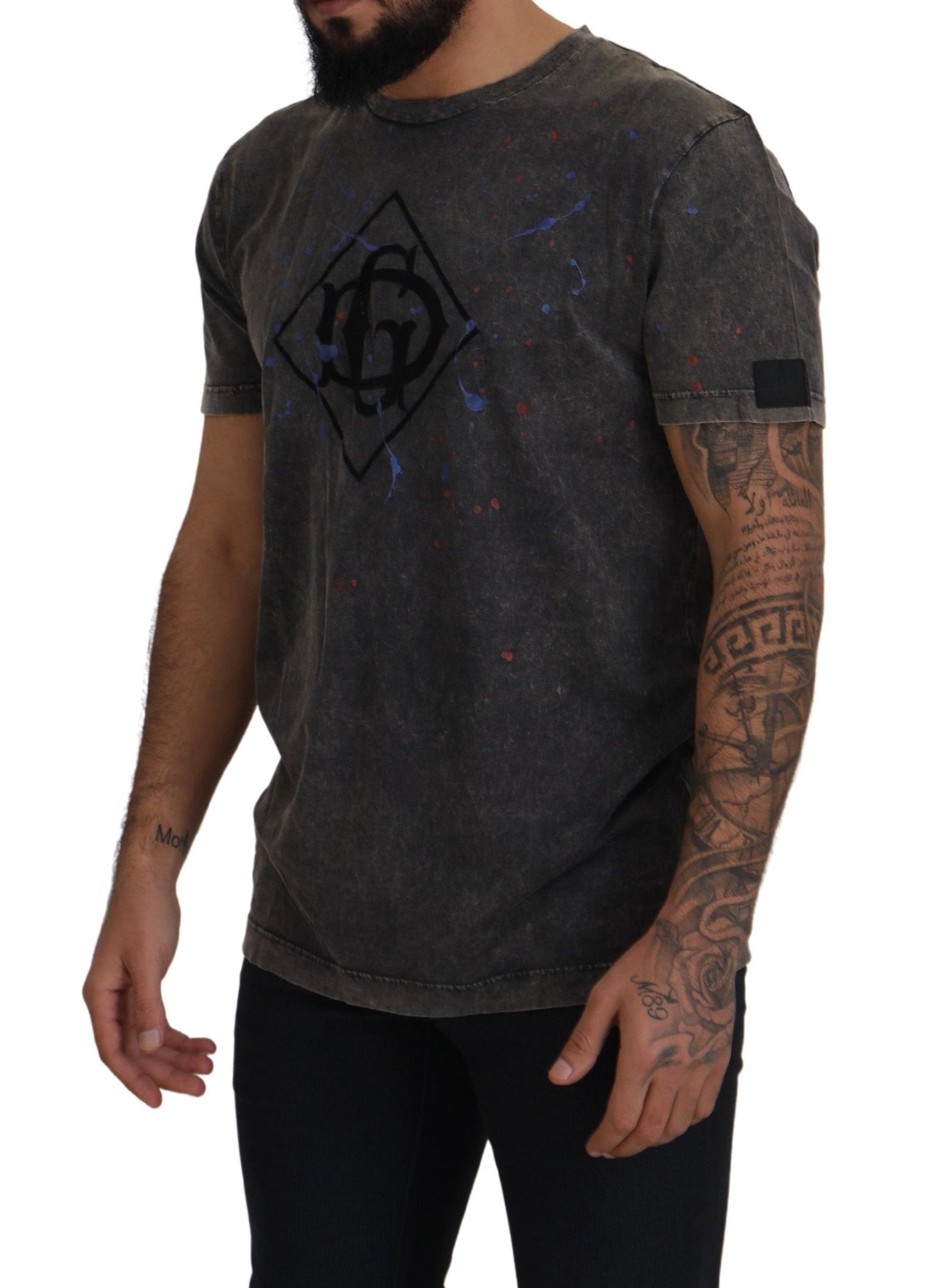 Dolce & Gabbana Elevated Grå bomulds-T-shirt med misfarvet DG-logo