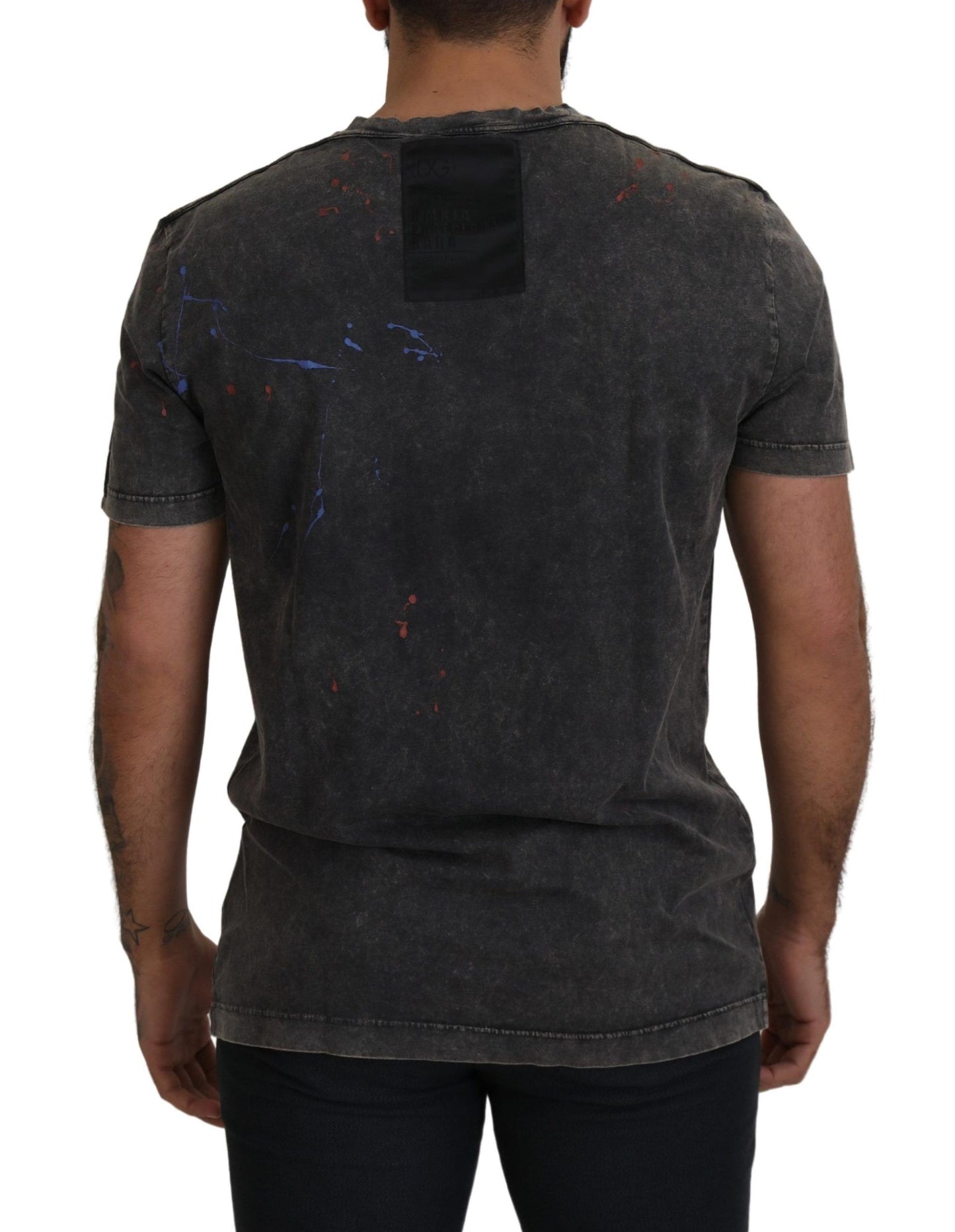 Dolce & Gabbana Elevated Grå bomulds-T-shirt med misfarvet DG-logo