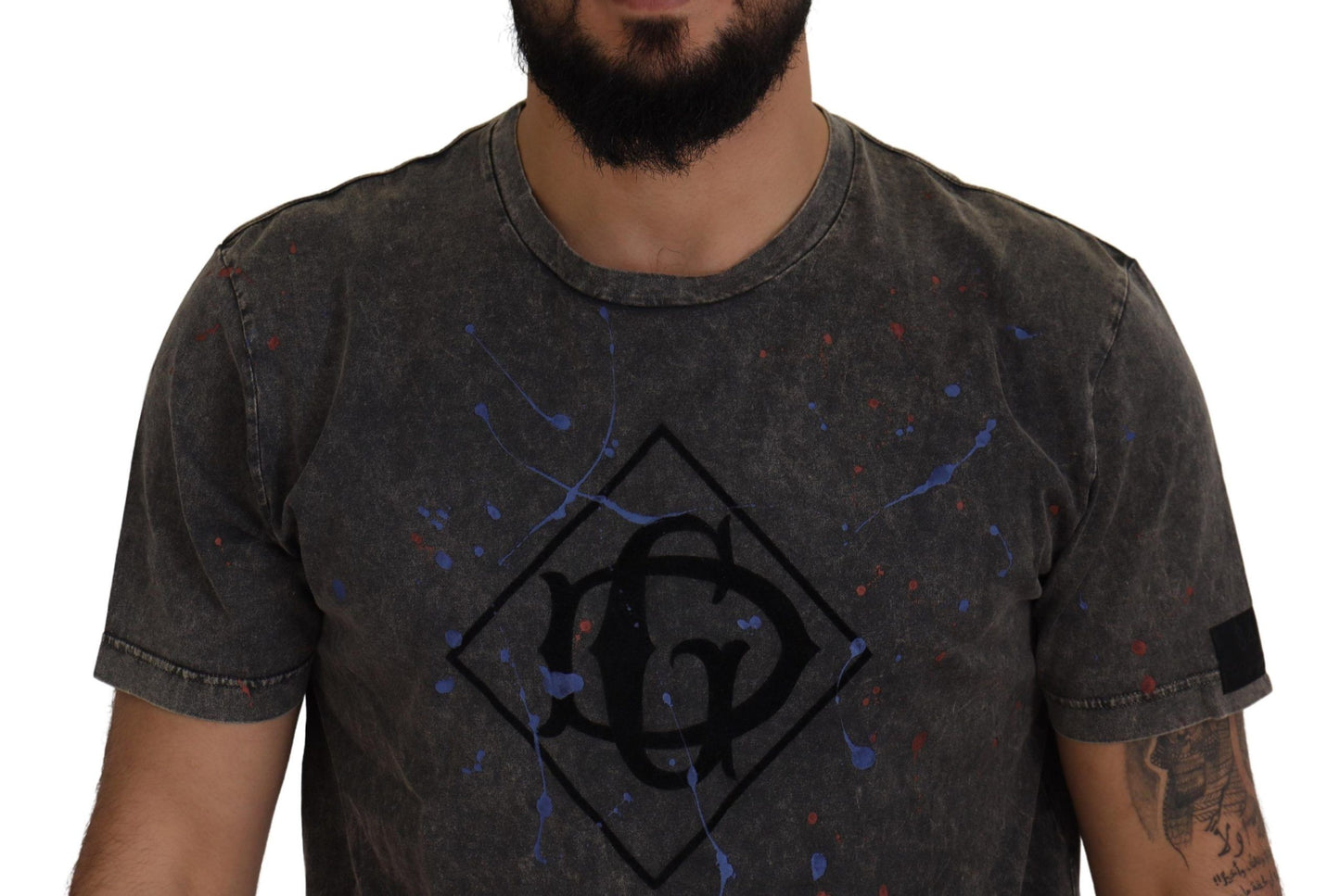 Dolce & Gabbana Elevated Grå bomulds-T-shirt med misfarvet DG-logo