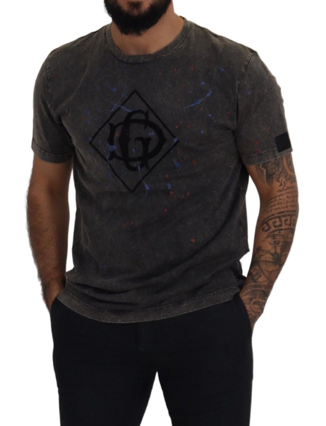 Dolce & Gabbana Elevated Grå bomulds-T-shirt med misfarvet DG-logo