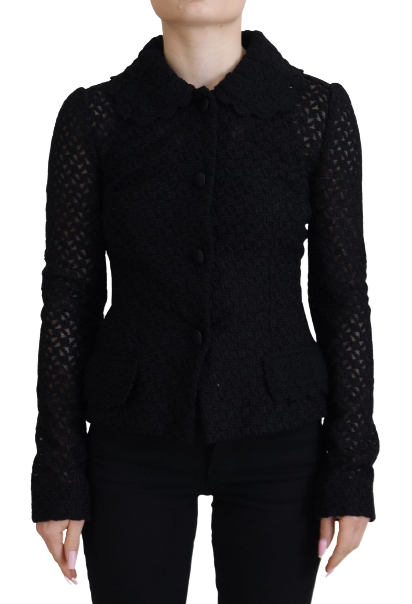 Dolce & Gabbana Elegant Sort Dunjakke i Uldblanding med Knapper