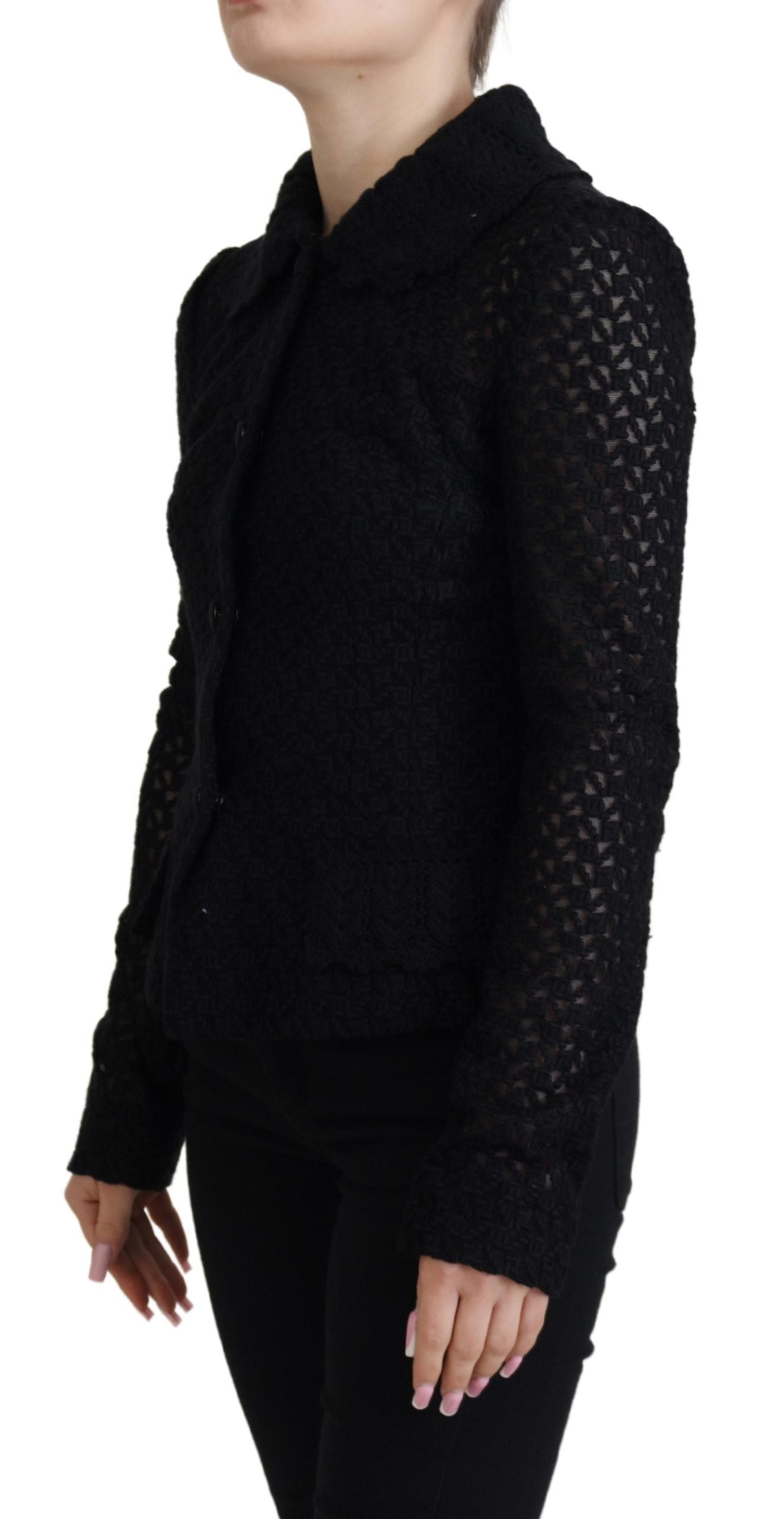 Dolce & Gabbana Elegant Sort Dunjakke i Uldblanding med Knapper