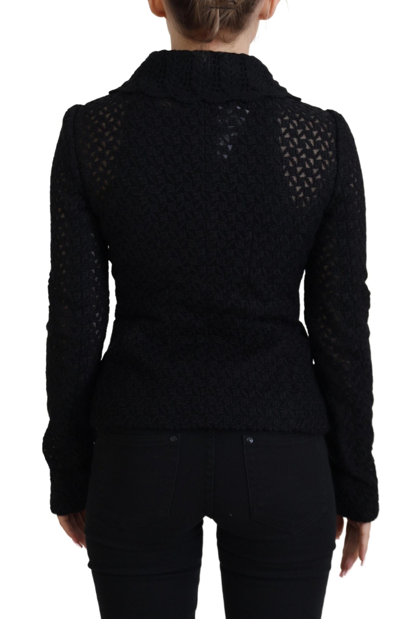 Dolce & Gabbana Elegant Sort Dunjakke i Uldblanding med Knapper