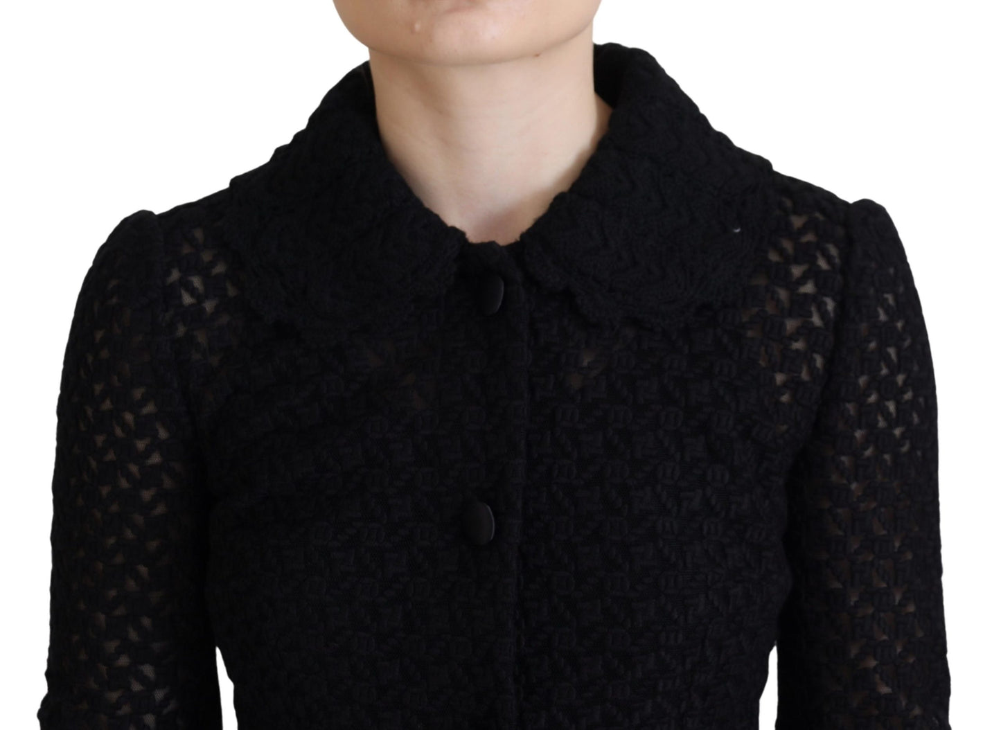 Dolce & Gabbana Elegant Sort Dunjakke i Uldblanding med Knapper
