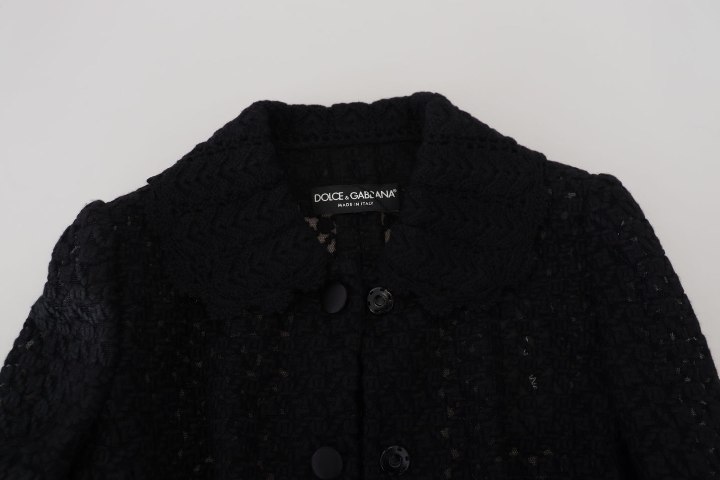 Dolce & Gabbana Elegant Sort Dunjakke i Uldblanding med Knapper
