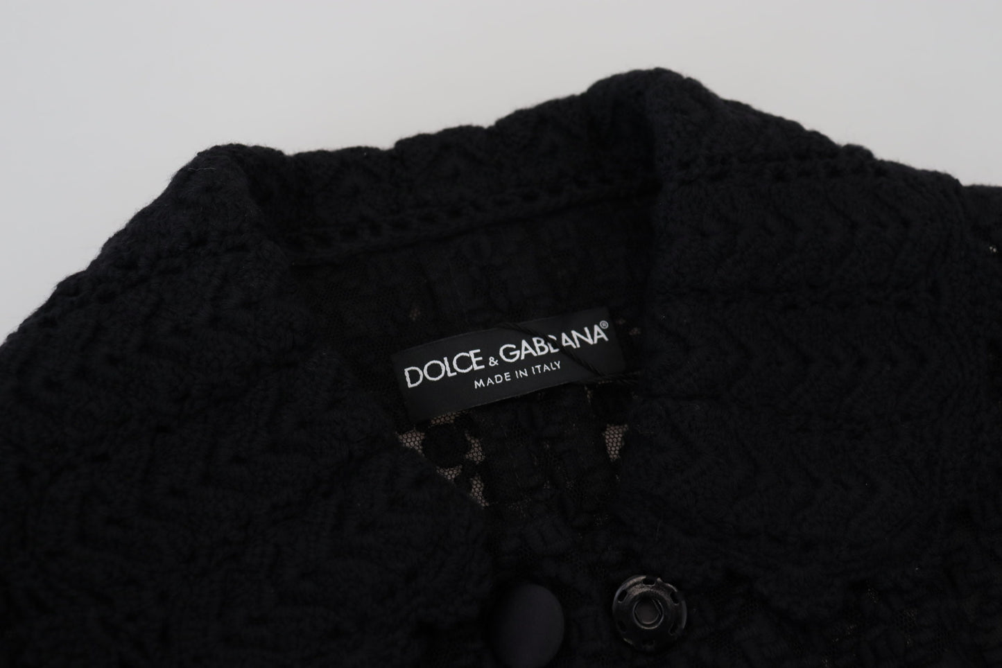 Dolce & Gabbana Elegant Sort Dunjakke i Uldblanding med Knapper