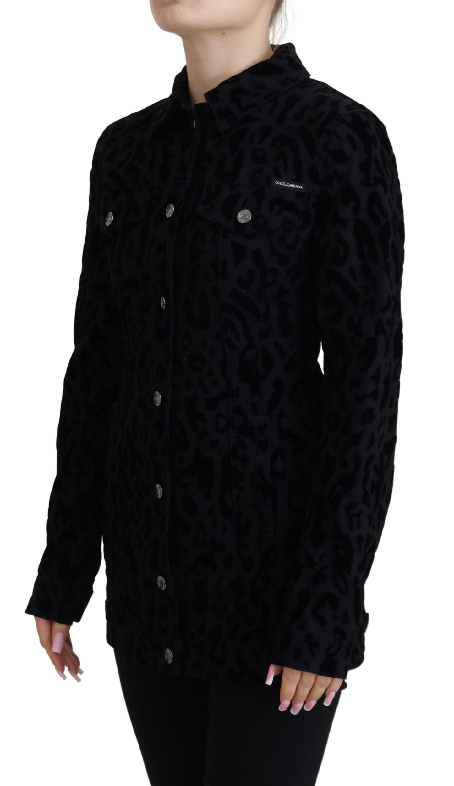 Dolce & Gabbana Chic Leopardmønster Denimjakke