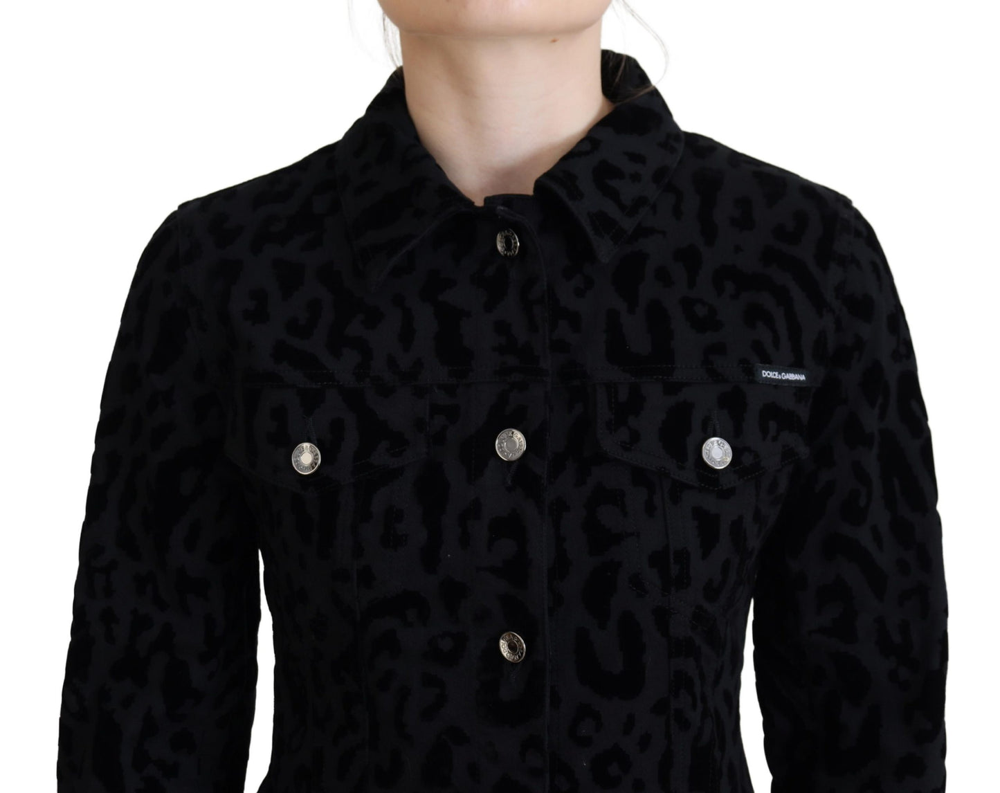Dolce & Gabbana Chic Leopardmønster Denimjakke