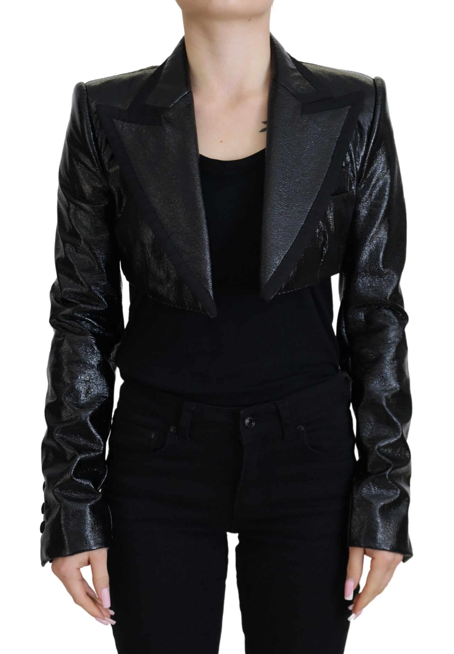 Dolce & Gabbana Elegant Cropped Sort Designerjakke