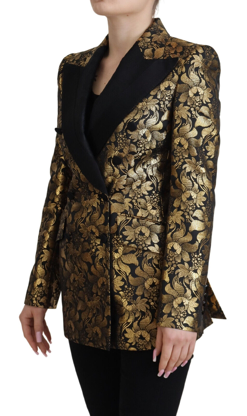 Dolce & Gabbana Elegant Sort og Guld Blomsterjakke