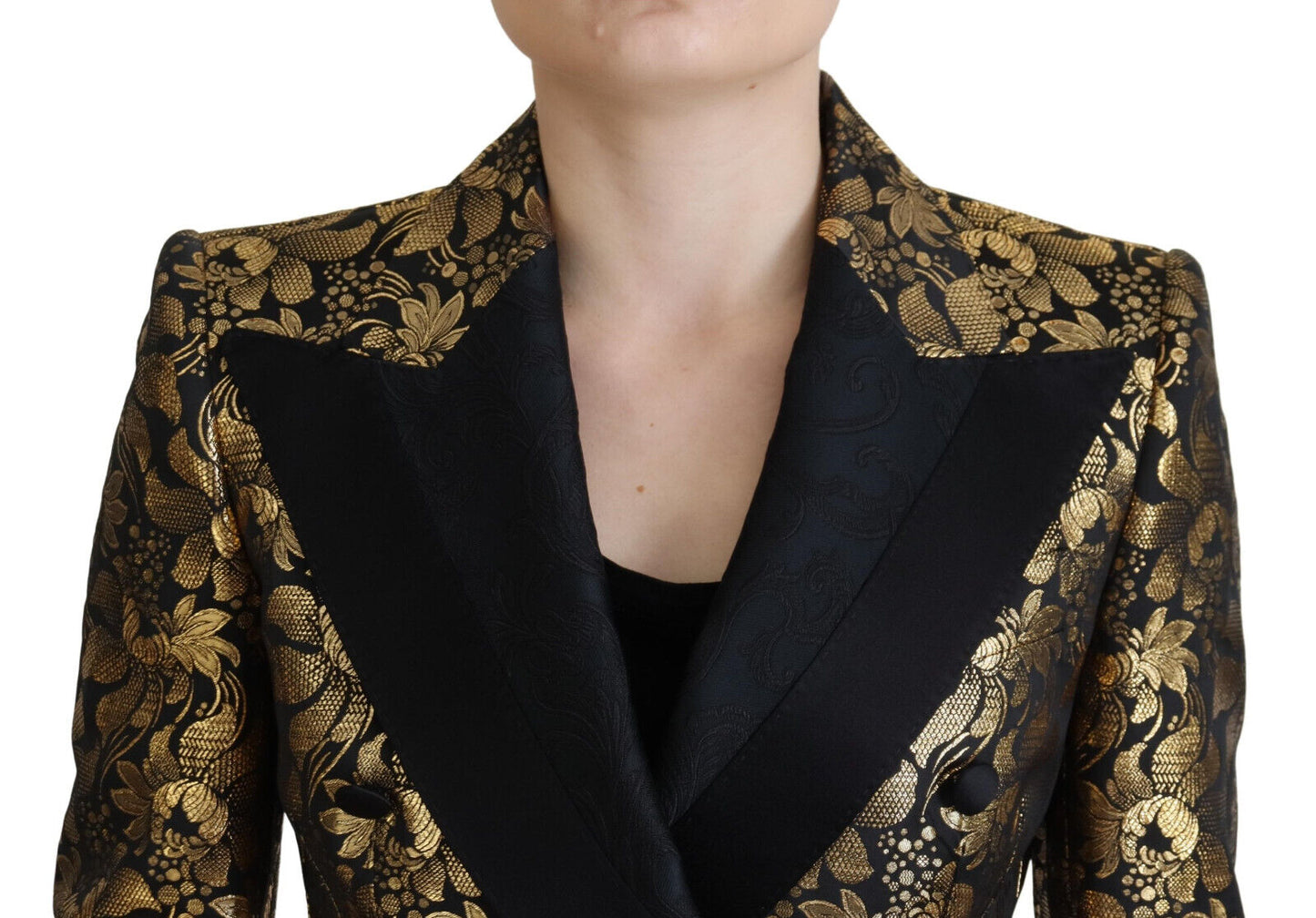 Dolce & Gabbana Elegant Sort og Guld Blomsterjakke