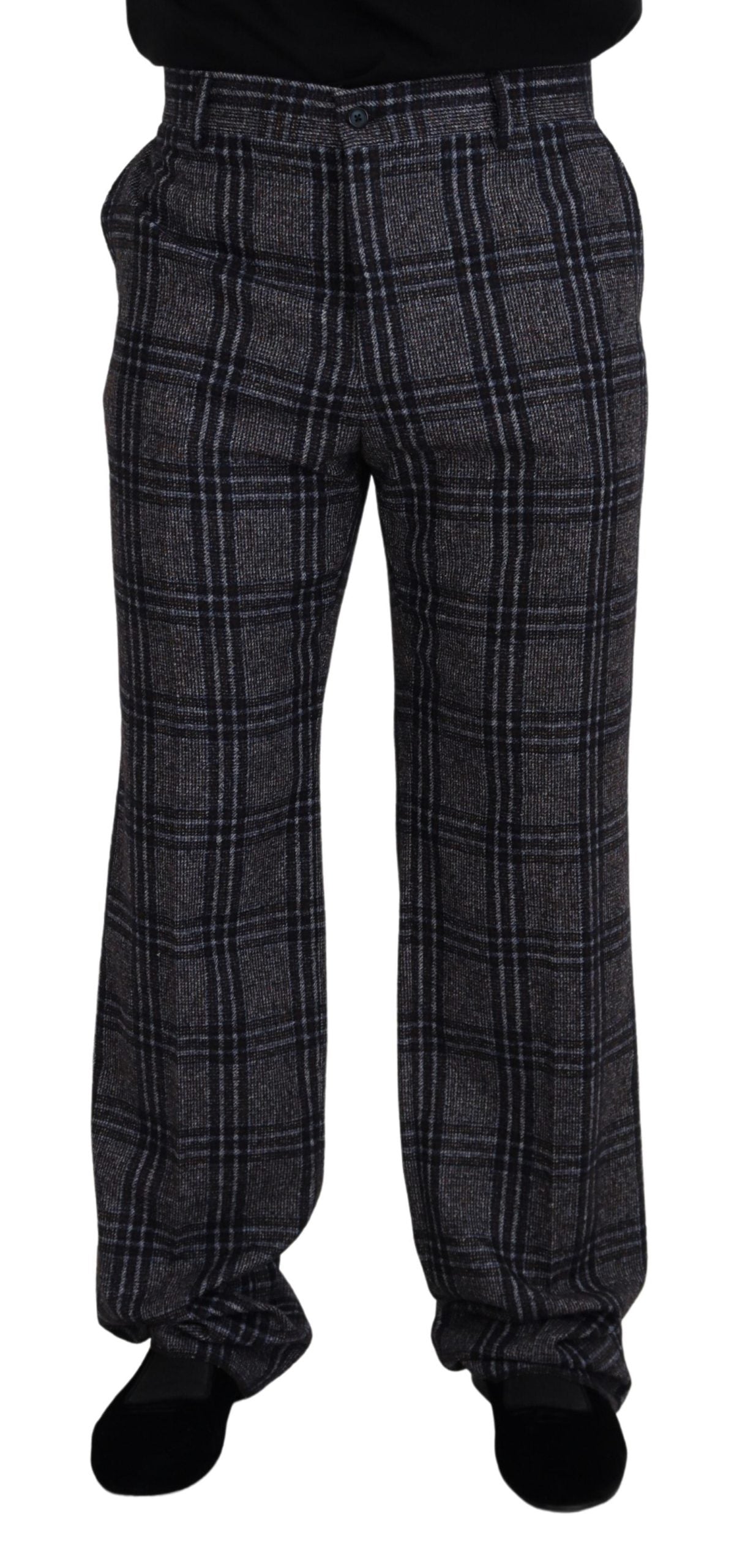 Dolce & Gabbana Elegante Grå Ternede Alpaca Blend Bukser