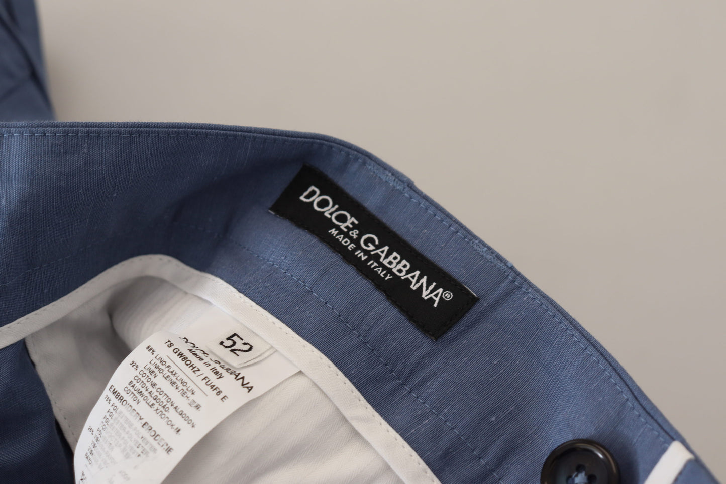 Dolce & Gabbana Elegante Blå Bukser i Hør- og Bomuldsblanding