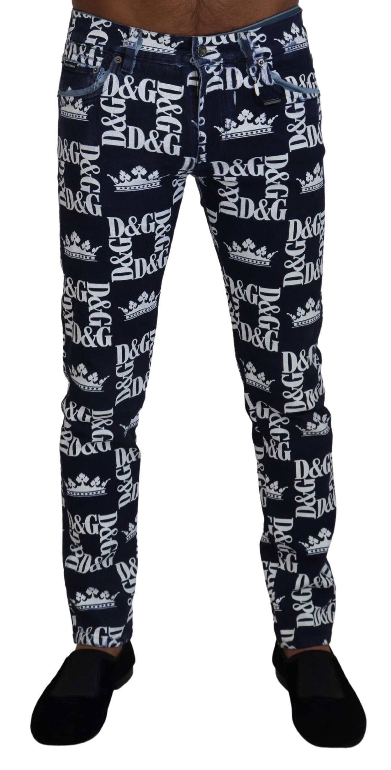 Dolce & Gabbana Elegant Crown Print Denimbukser