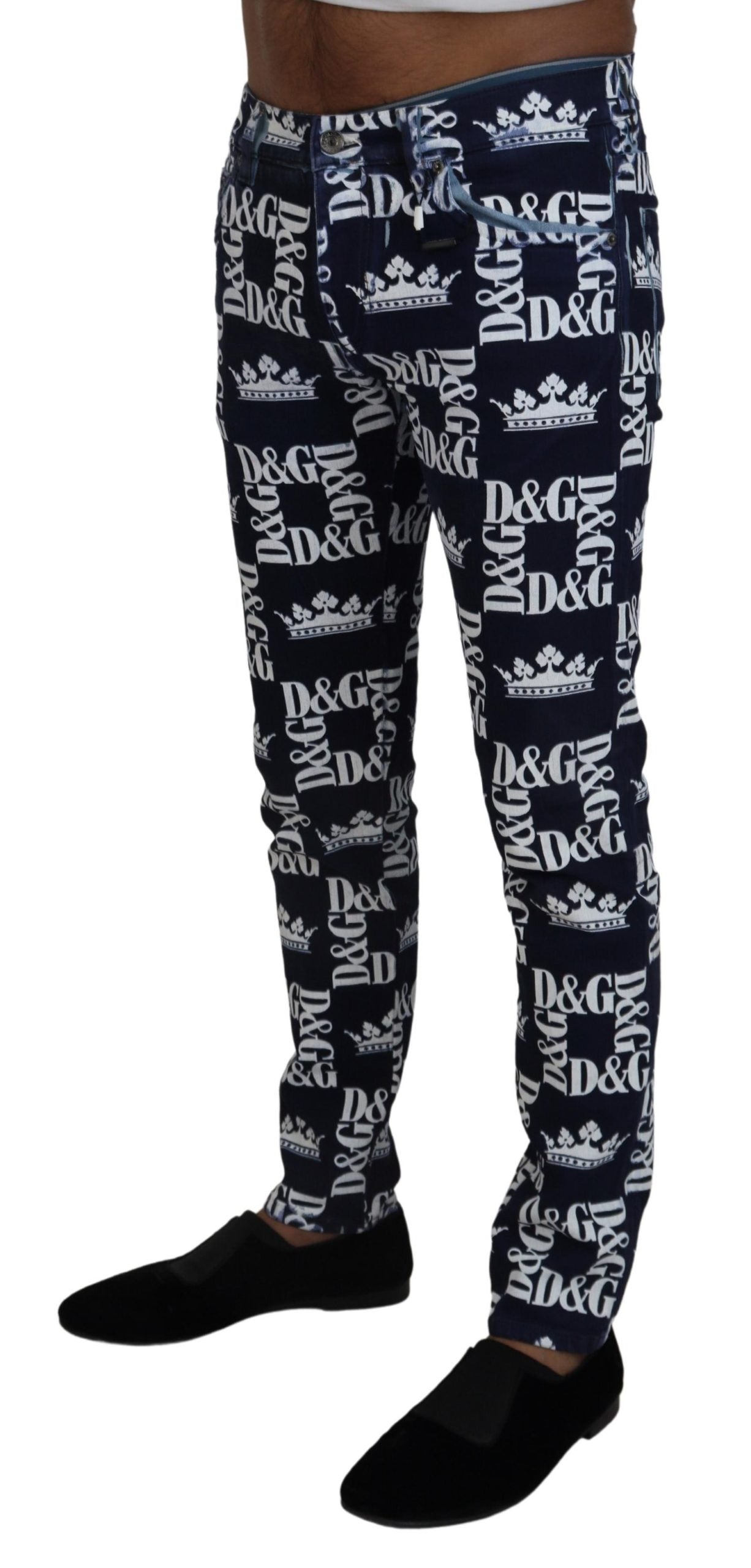 Dolce & Gabbana Elegant Crown Print Denimbukser