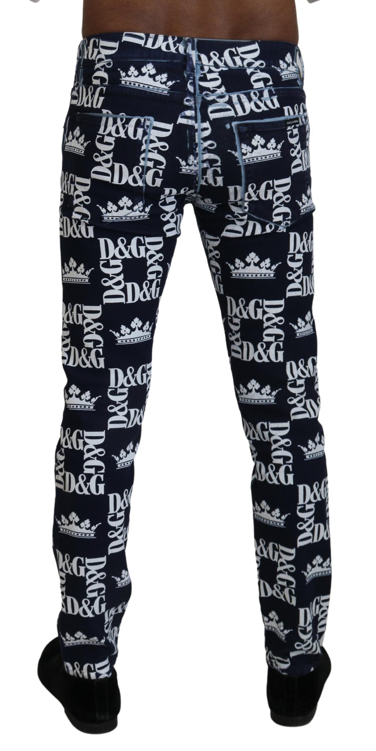Dolce & Gabbana Elegant Crown Print Denimbukser
