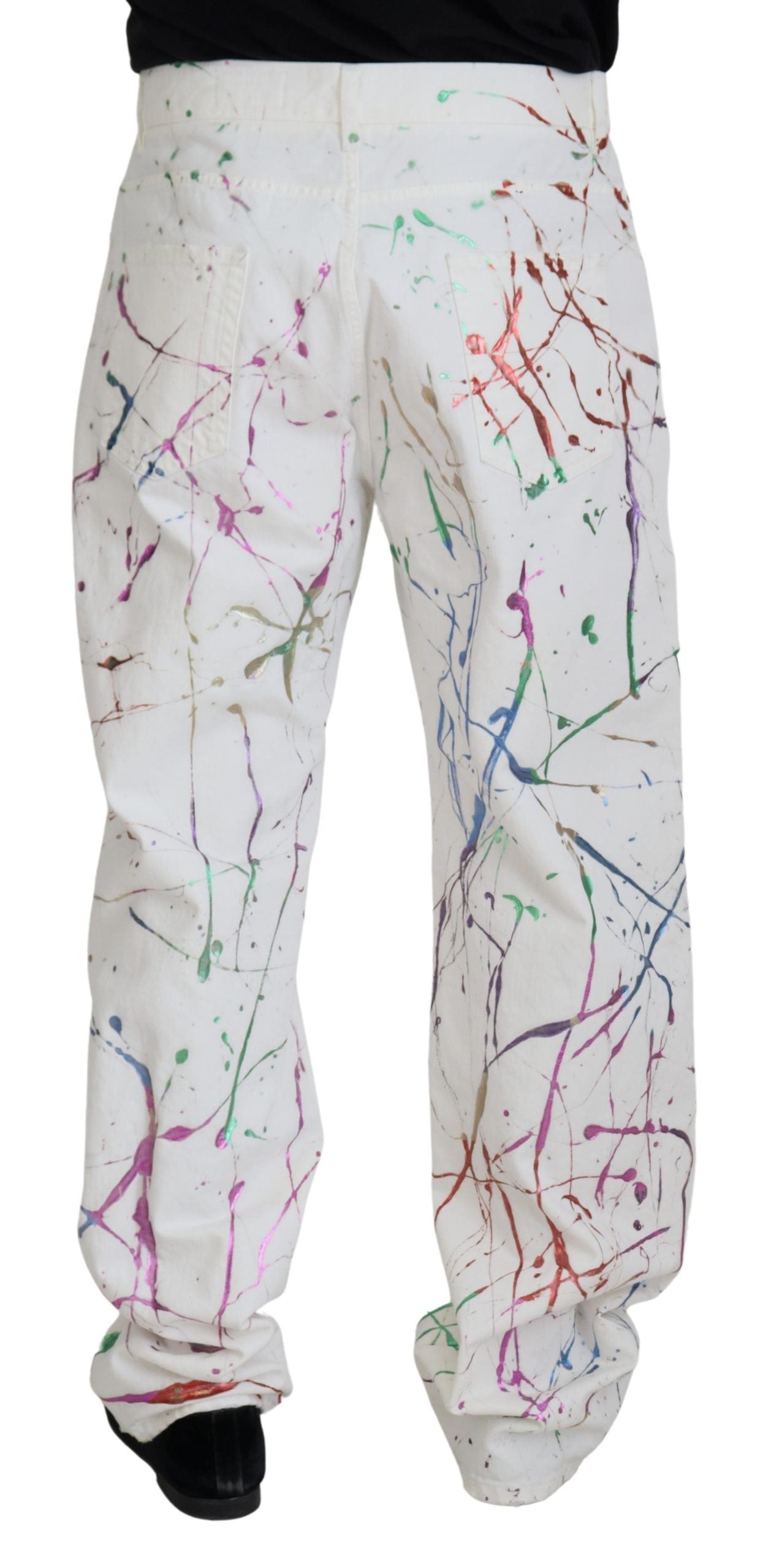 Dolce & Gabbana Chic Hvide Splash Print Denimbukser