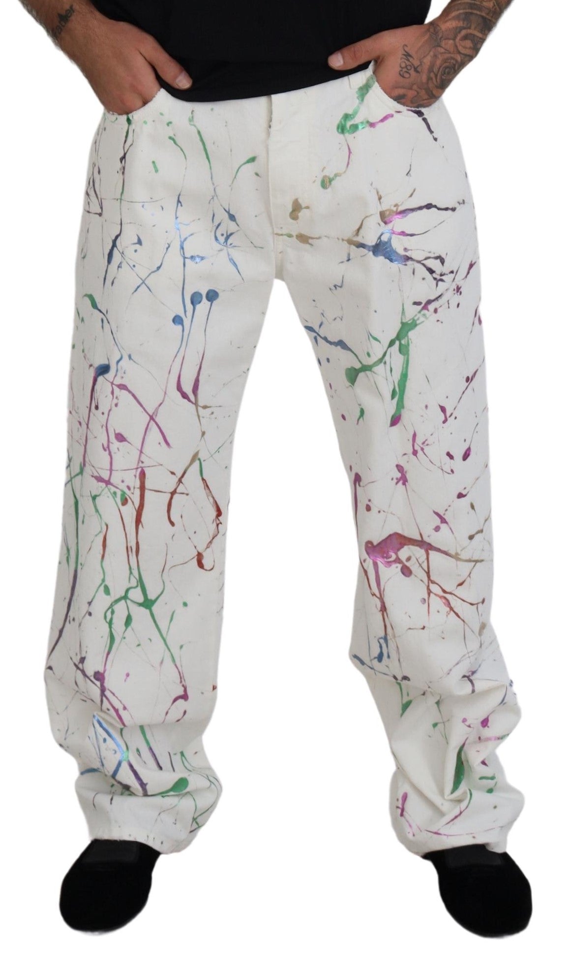 Dolce & Gabbana Chic Hvide Splash Print Denimbukser