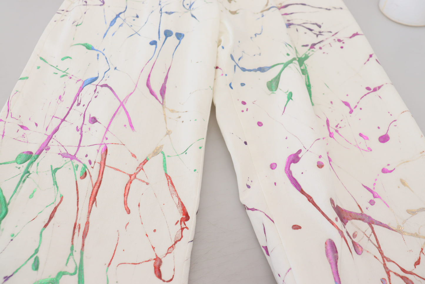 Dolce & Gabbana Chic Hvide Splash Print Denimbukser