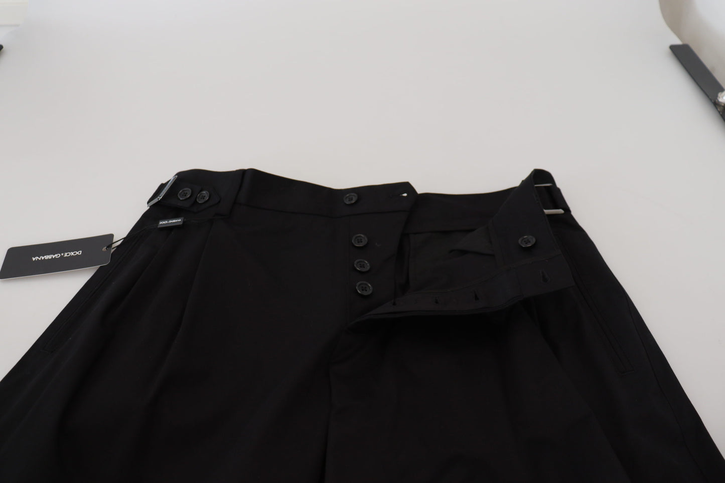 Dolce & Gabbana Elegante Sorte Italienske Designerbukser med Sidespænde