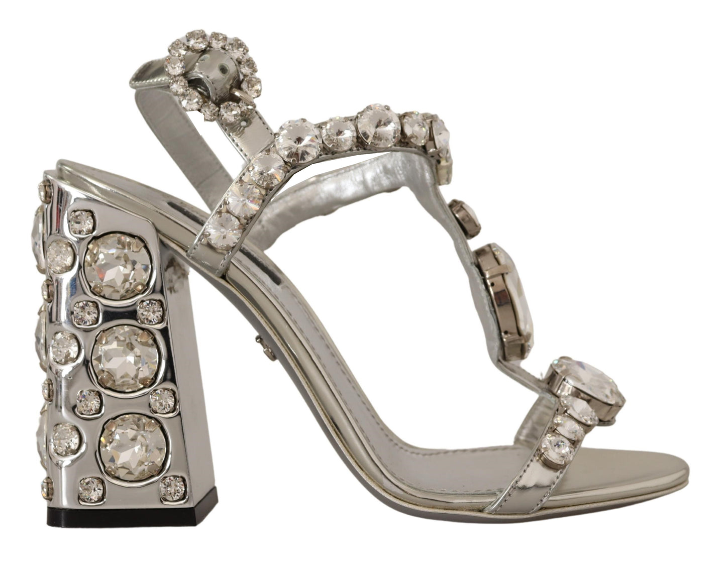 Dolce & Gabbana Krystaludsmykkede Sølvfarvede Læderpumps