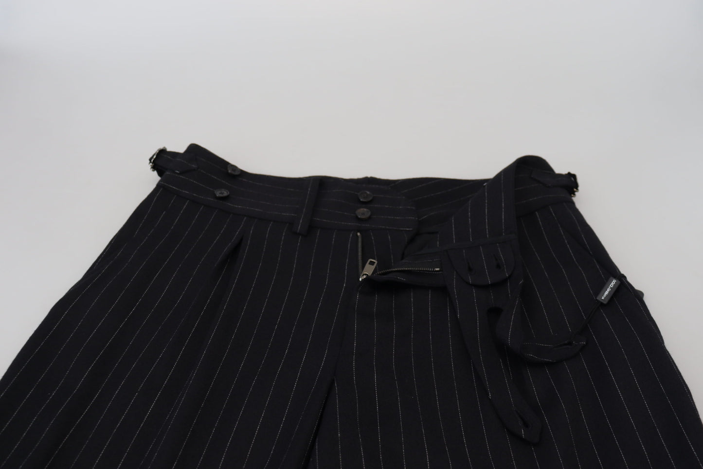 Dolce & Gabbana Elegante Sorte Stribede Bukser i Uldblanding