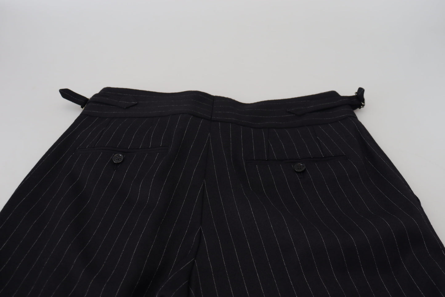 Dolce & Gabbana Elegante Sorte Stribede Bukser i Uldblanding