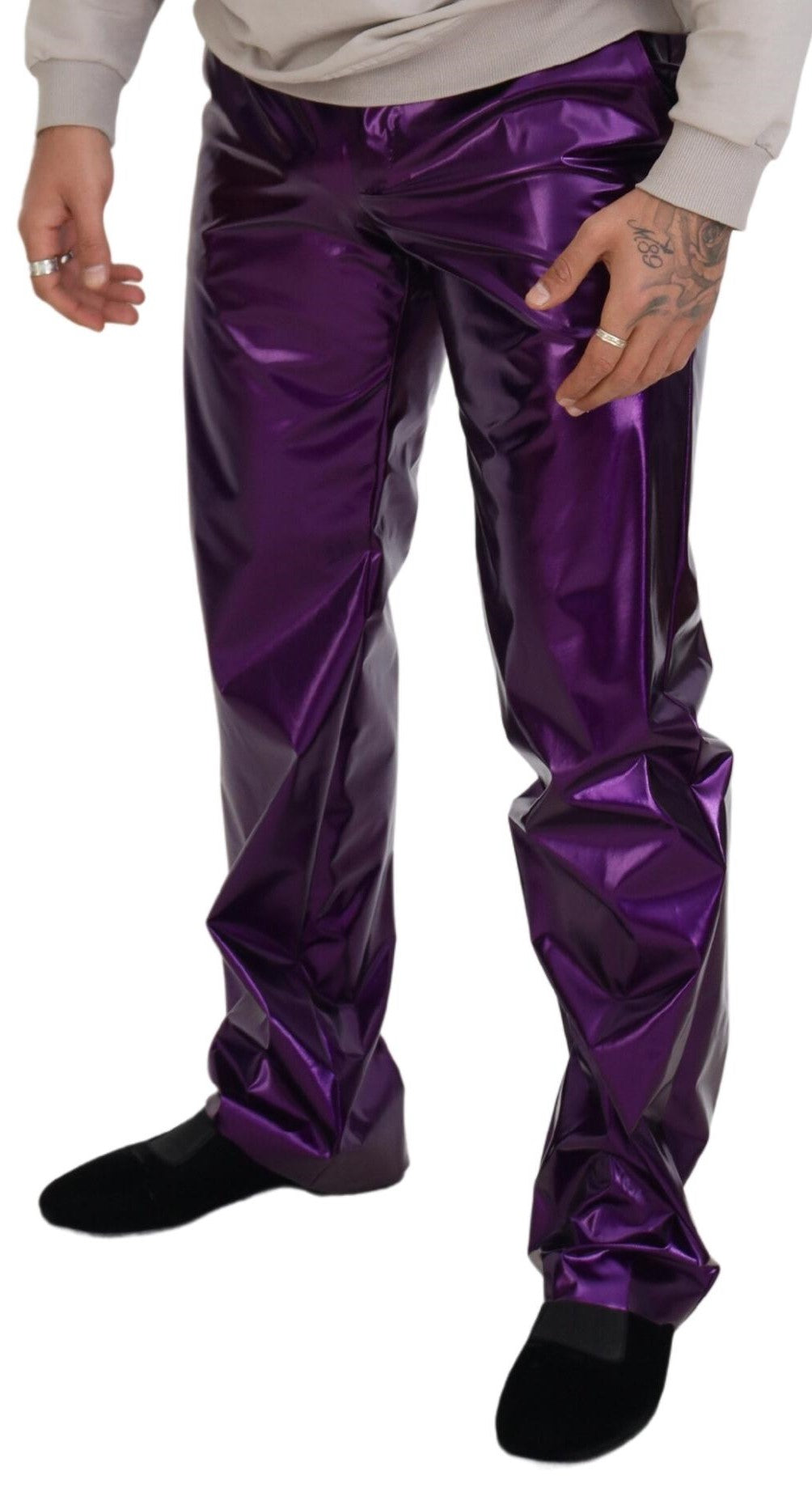 Dolce & Gabbana Elegant Shining Purple Straight Fit Bukser