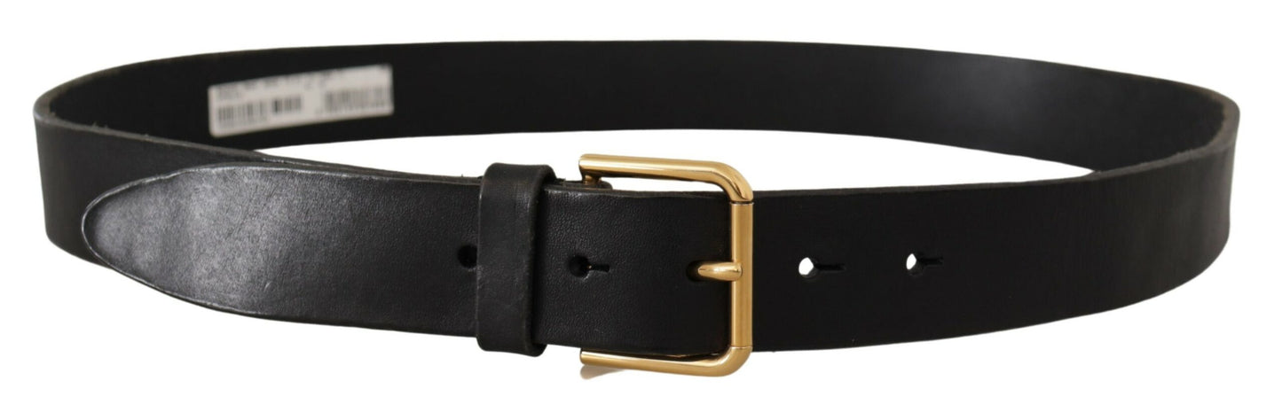 Dolce & Gabbana Elegant Sort Læderbælte med Metalspænde