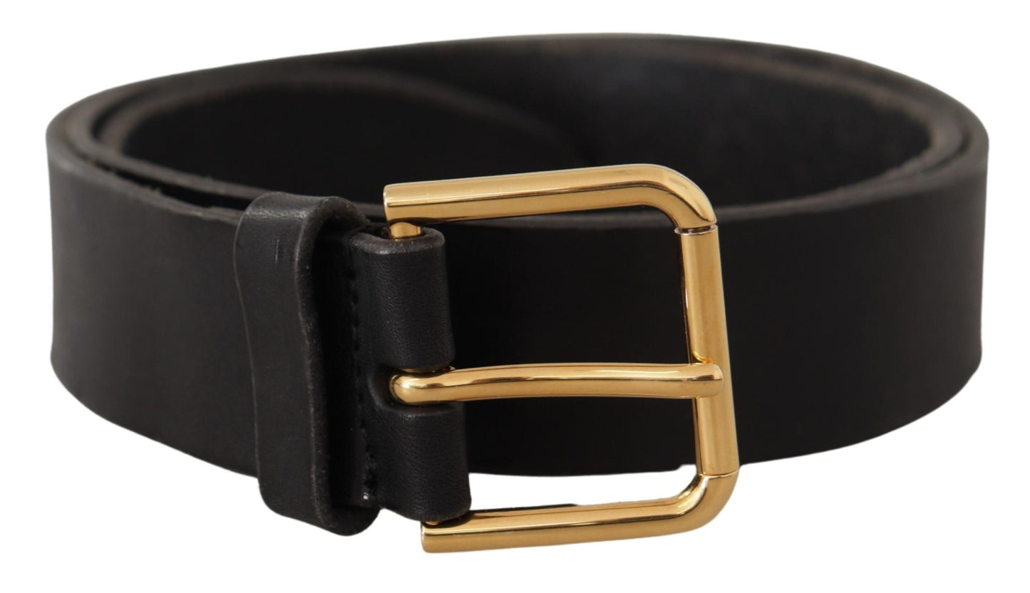 Dolce & Gabbana Elegant Sort Læderbælte med Metalspænde