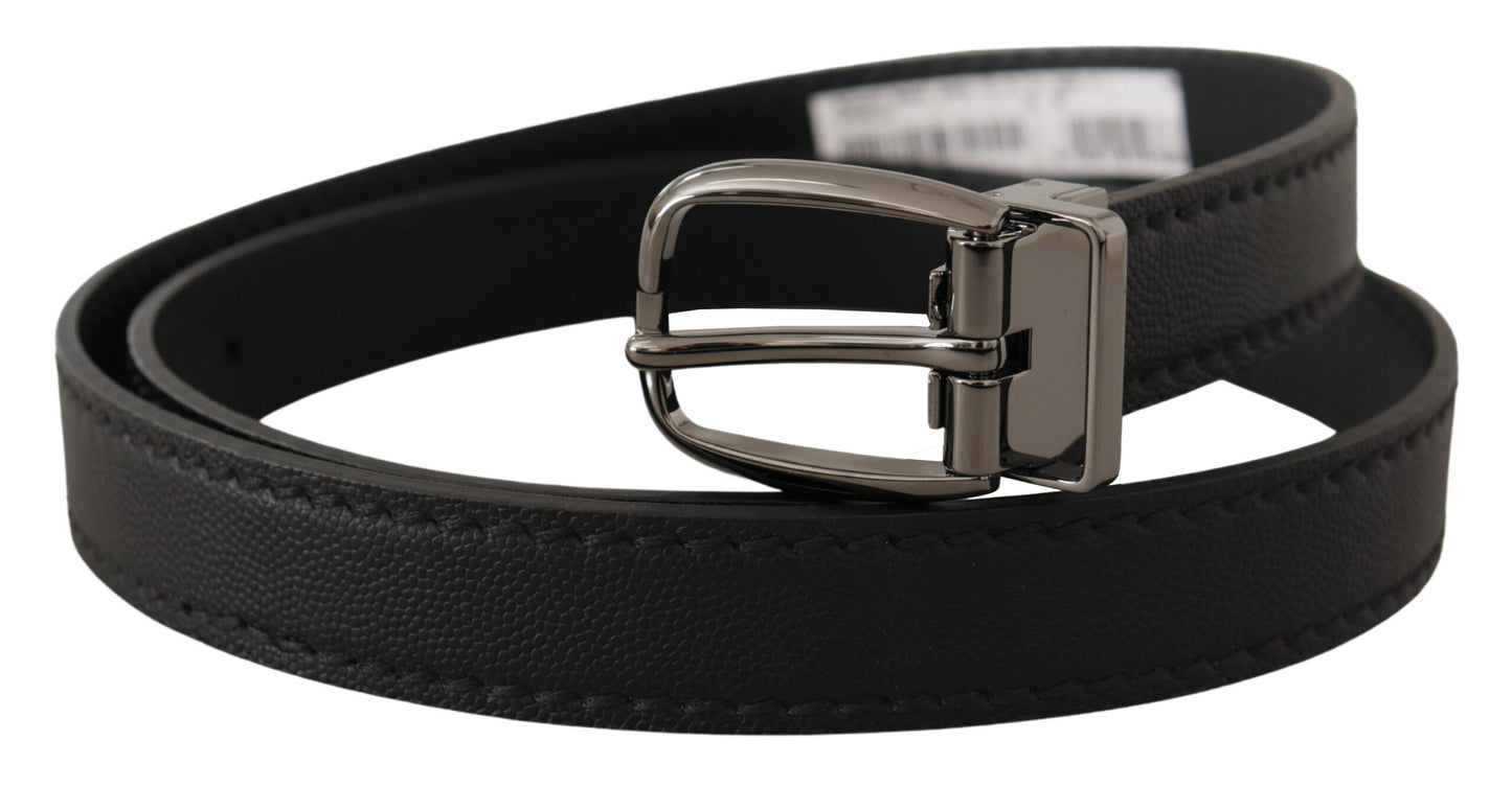 Dolce & Gabbana Elegant Sort Læderbælte med Metalspænde