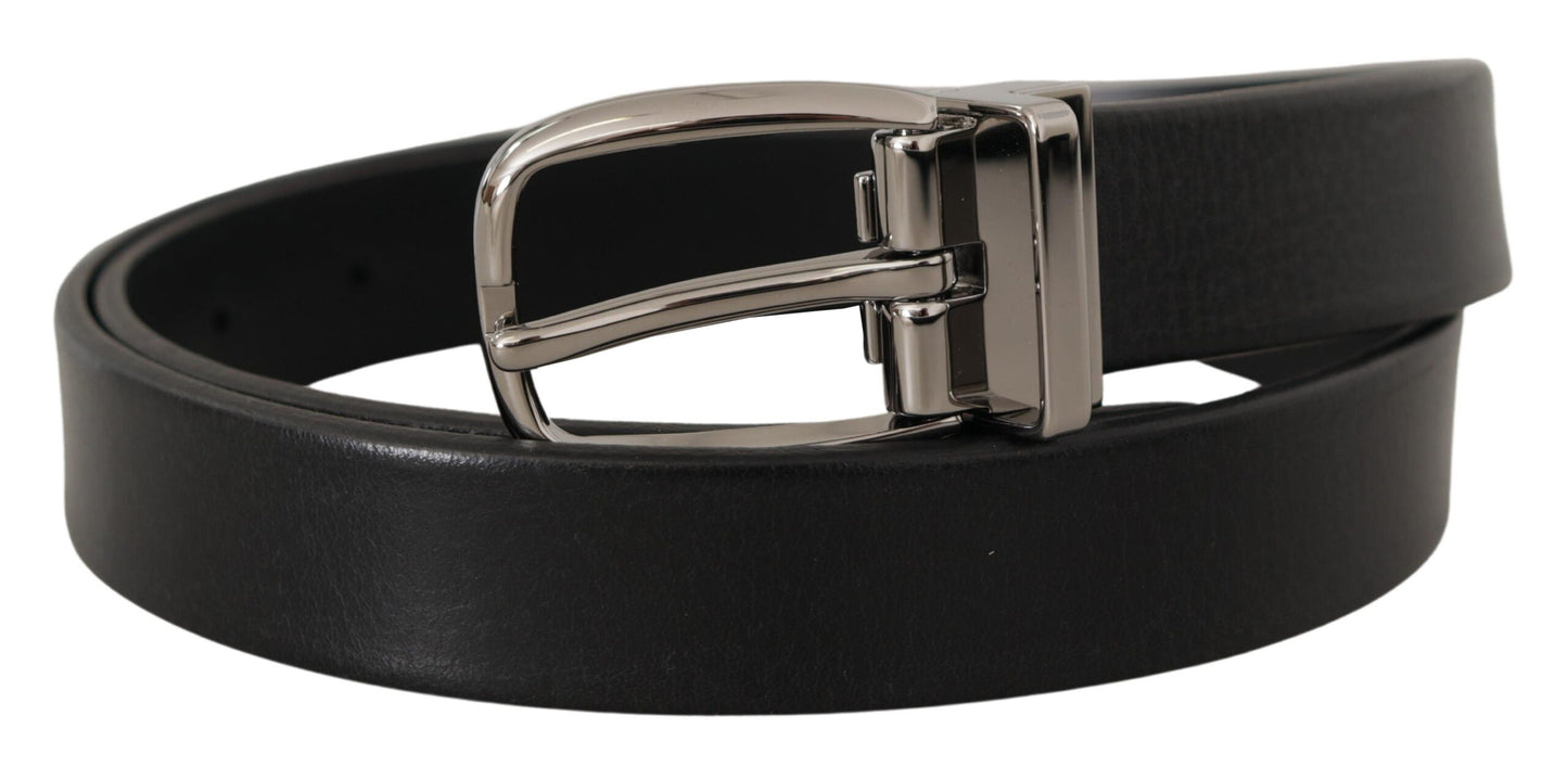 Dolce & Gabbana Elegant Sort Læderbælte med Metalspænde