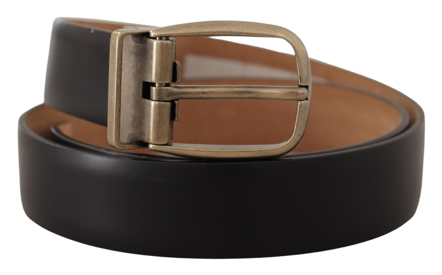 Dolce & Gabbana Elegant Sort Læderbælte med Metalspænde