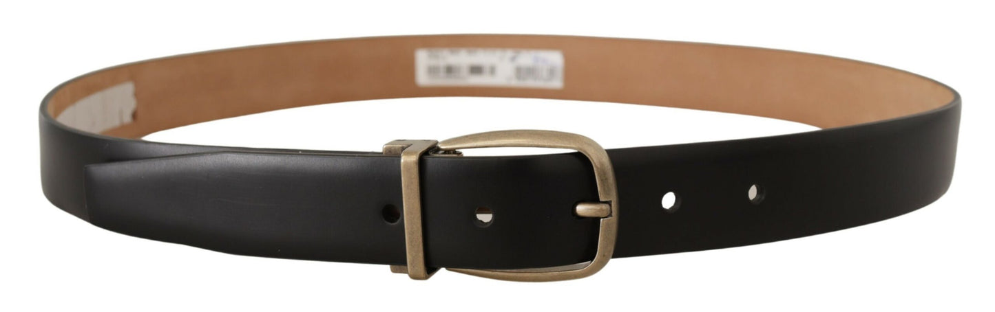 Dolce & Gabbana Elegant Sort Læderbælte med Metalspænde