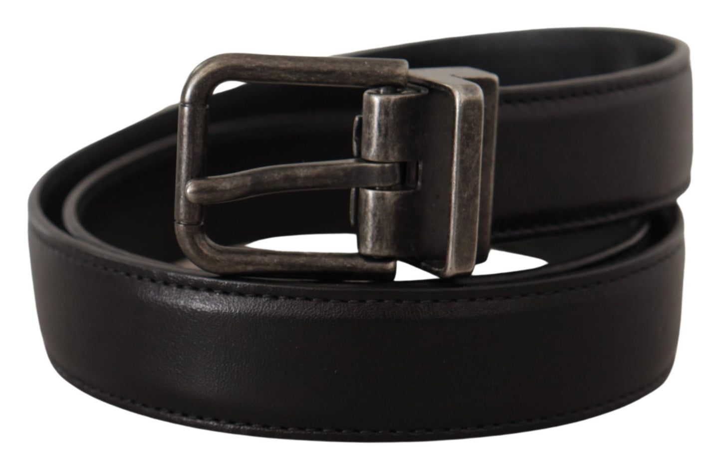 Dolce & Gabbana Elegant Sort Læderbælte med Metalspænde
