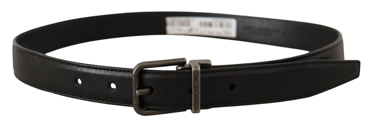 Dolce & Gabbana Elegant Sort Læderbælte med Metalspænde