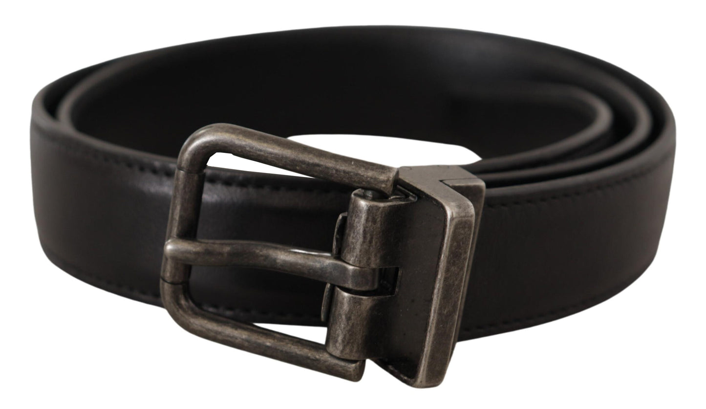 Dolce & Gabbana Elegant Sort Læderbælte med Metalspænde