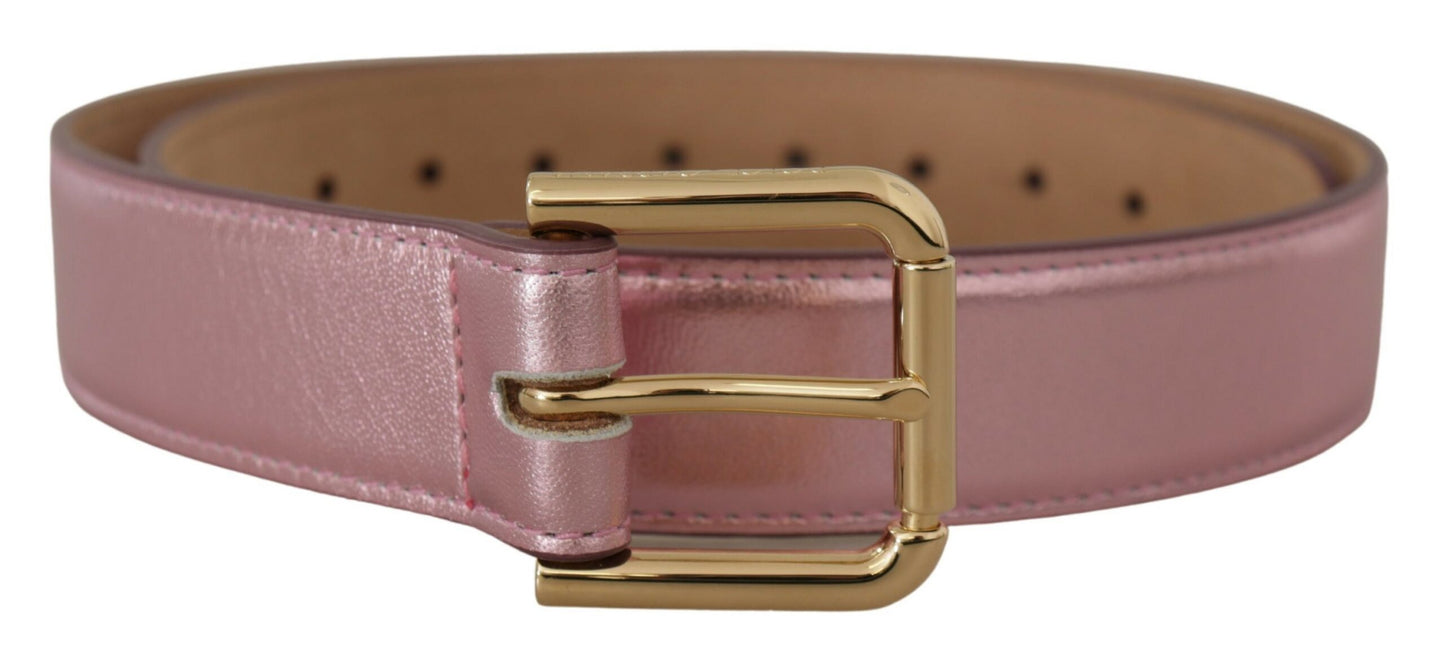 Dolce & Gabbana Elegant Metallisk Pink Læderbælte