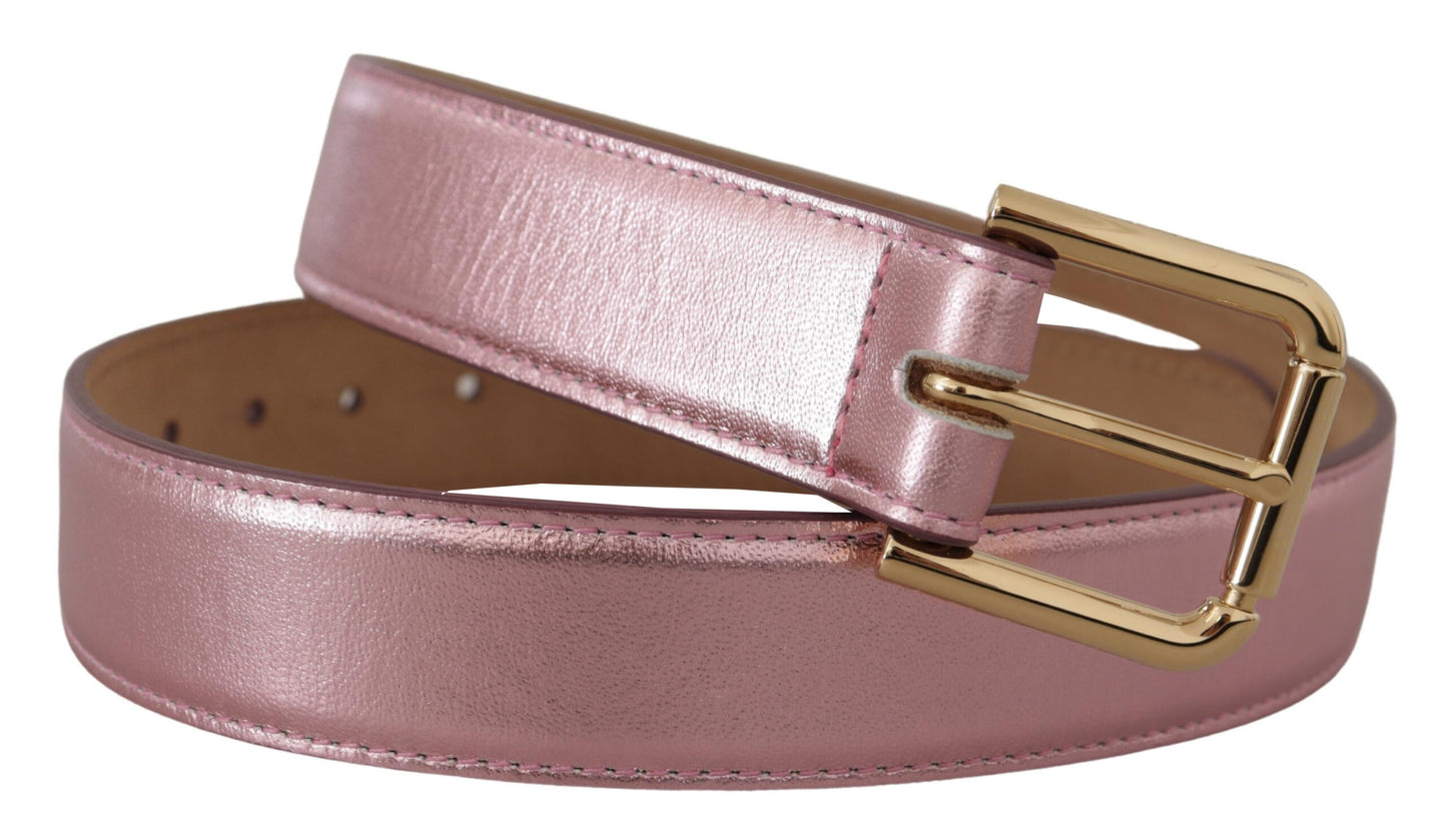 Dolce & Gabbana Elegant Metallisk Pink Læderbælte