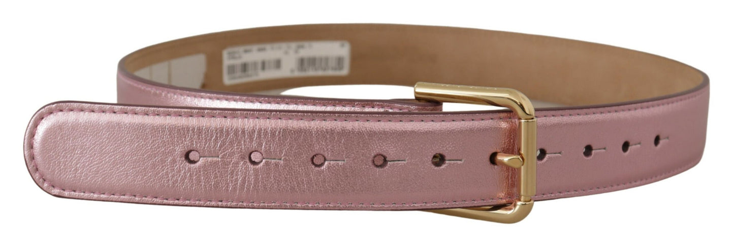 Dolce & Gabbana Elegant Metallisk Pink Læderbælte