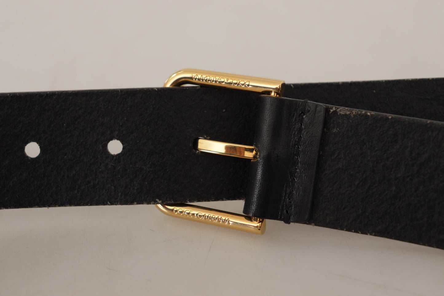 Dolce & Gabbana Elegant Sort Læderbælte med Guldfarvet Spænde