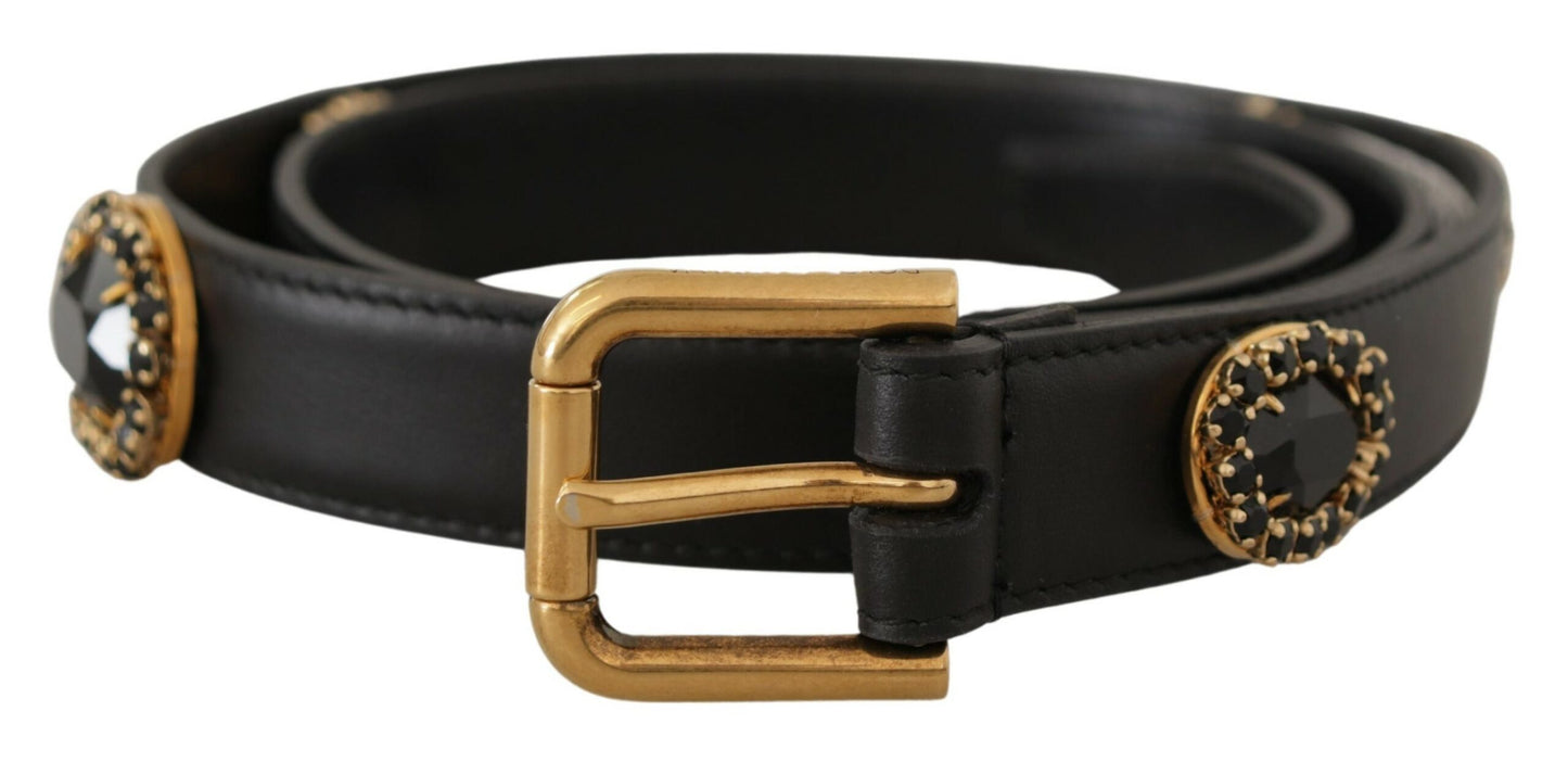 Dolce & Gabbana Elegant Sort Læderbælte med Logo