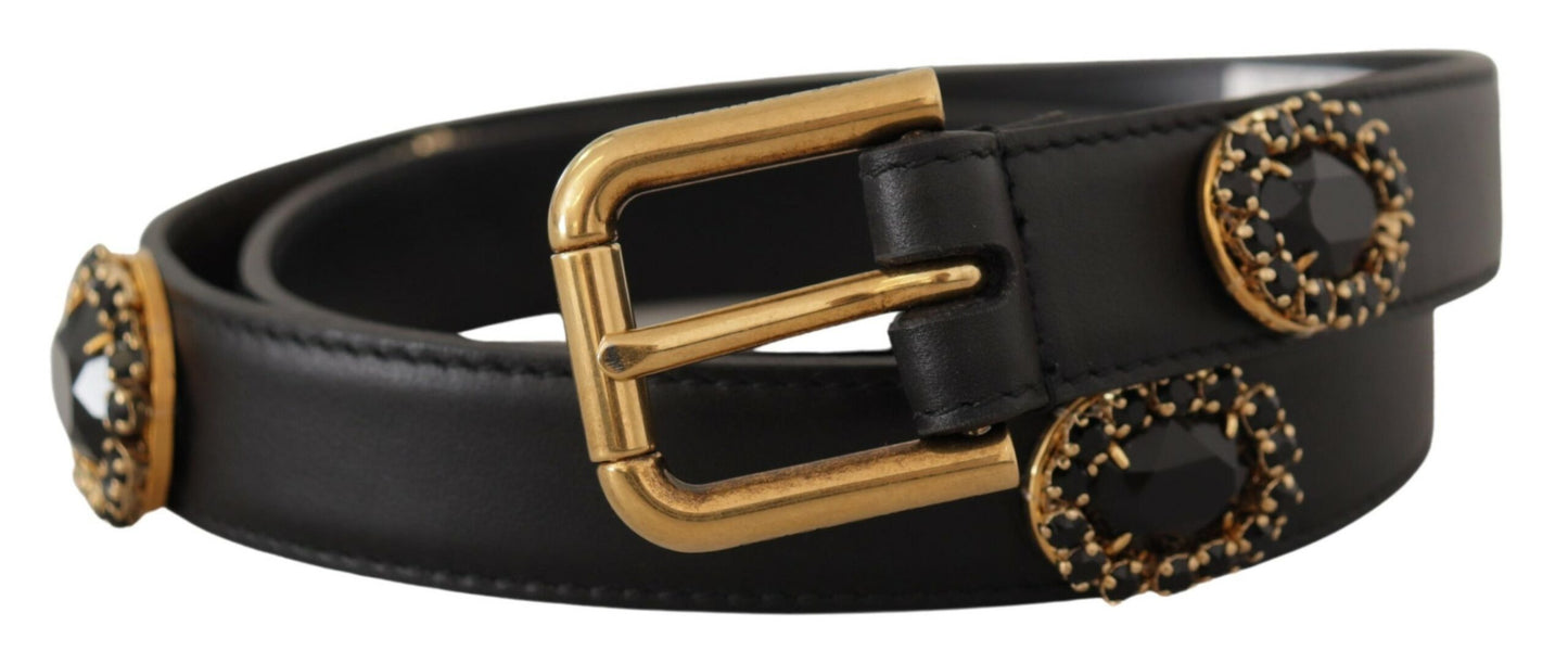 Dolce & Gabbana Elegant Sort Læderbælte med Logo