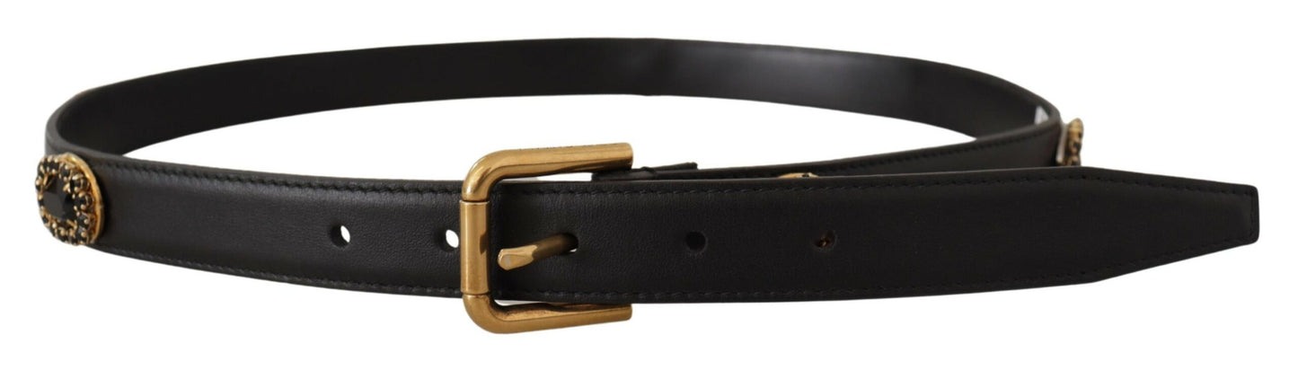 Dolce & Gabbana Elegant Sort Læderbælte med Logo